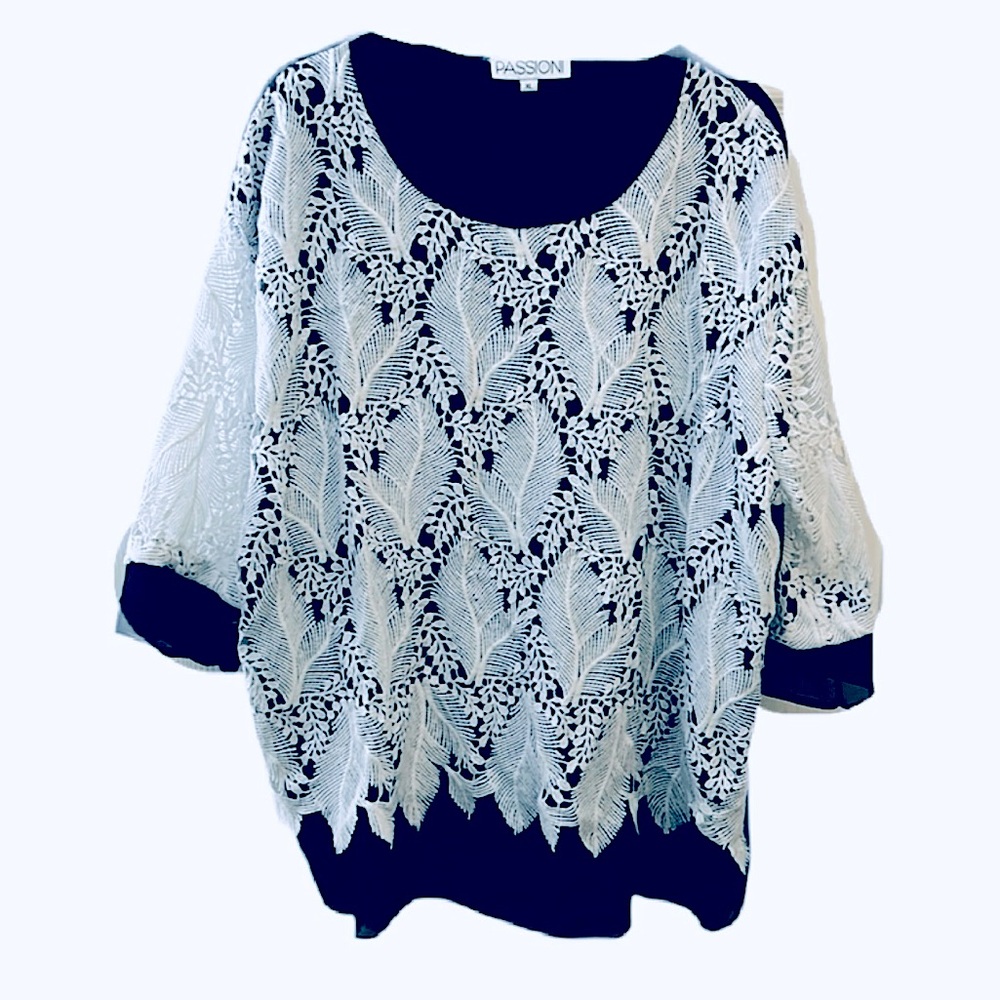 Navy top with lace overlay
